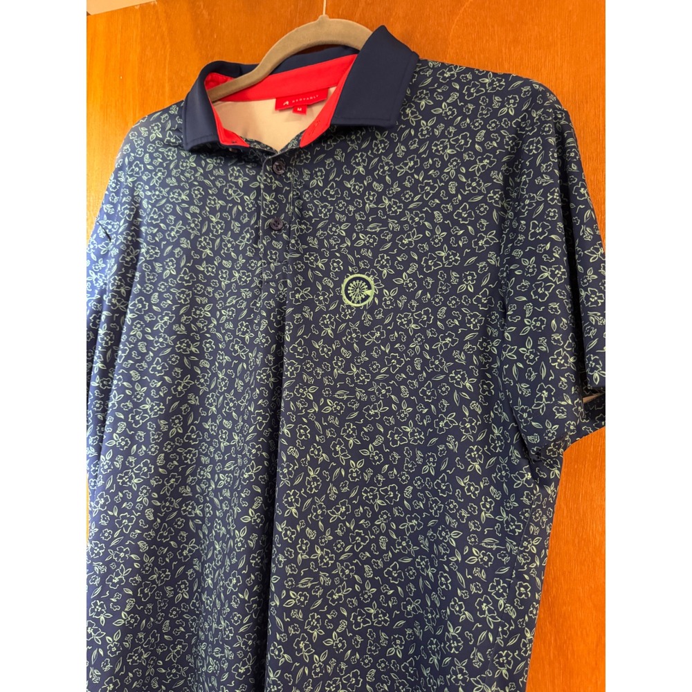 REDVANLY Mens Floral Performance Golf Polo Shirt Navy Blue Green Size M - Picture 2 of 7